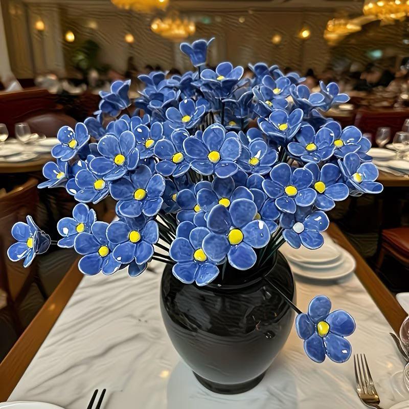 6/8/10pcs Handcrafted Ceramic Forget Never Fades Eternal Ceramic Flowers Home Ornament Indoor And Outdoor Home Decor