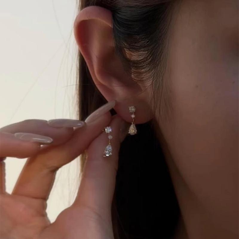 Zircon Water Drop Pendant Earrings Retro Light Luxury Simple Temperament Earrings Women