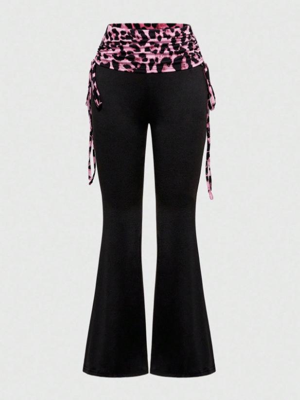 American Autumn Leopard Patchwork Y2K One-shoulder Strapless Backless Tank Top & Pants Set