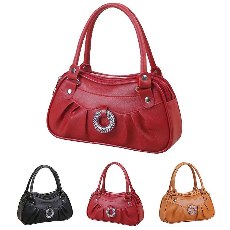 Fashion Women Solid Color Handbag Faux Leather Tote Shoulder Bag Storage Pouch