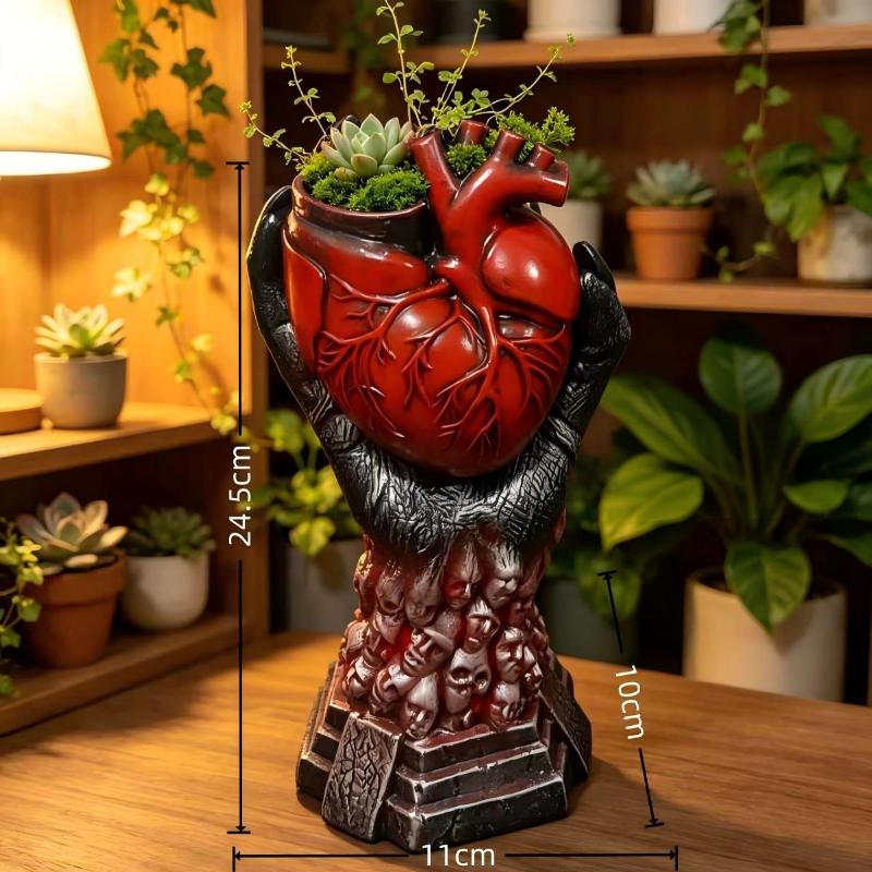 Gothic Anatomical Heart Resin Vase Unique Skull Base Perfect For Halloween Decor Dark Home Party Ornaments