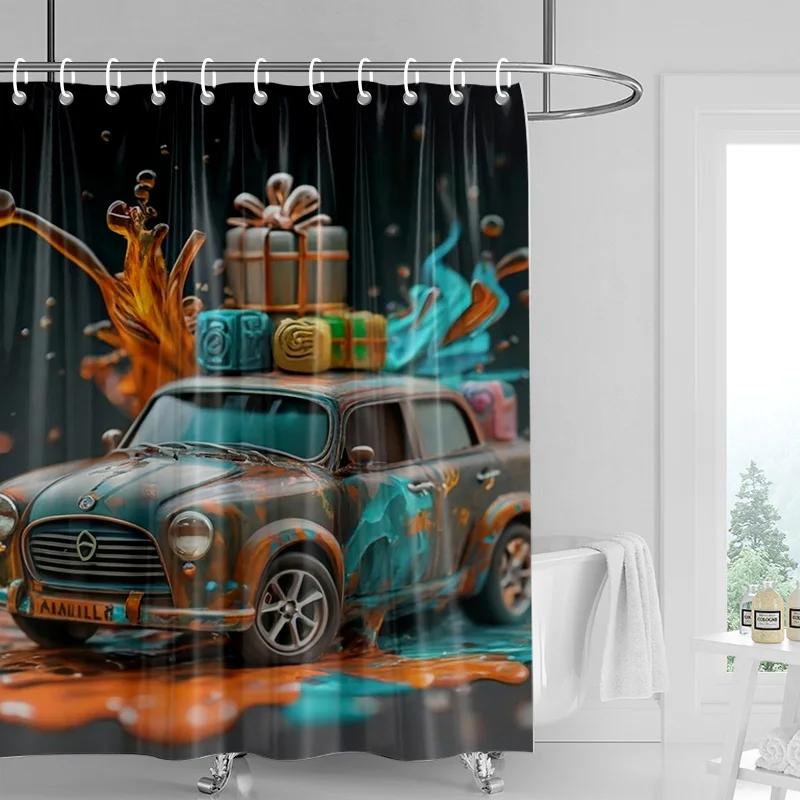 Car Pattern Shower Curtain Waterproof Bathroom Partition Curtain Bathroom shower curtain hooks 90x180cm 180x200cm