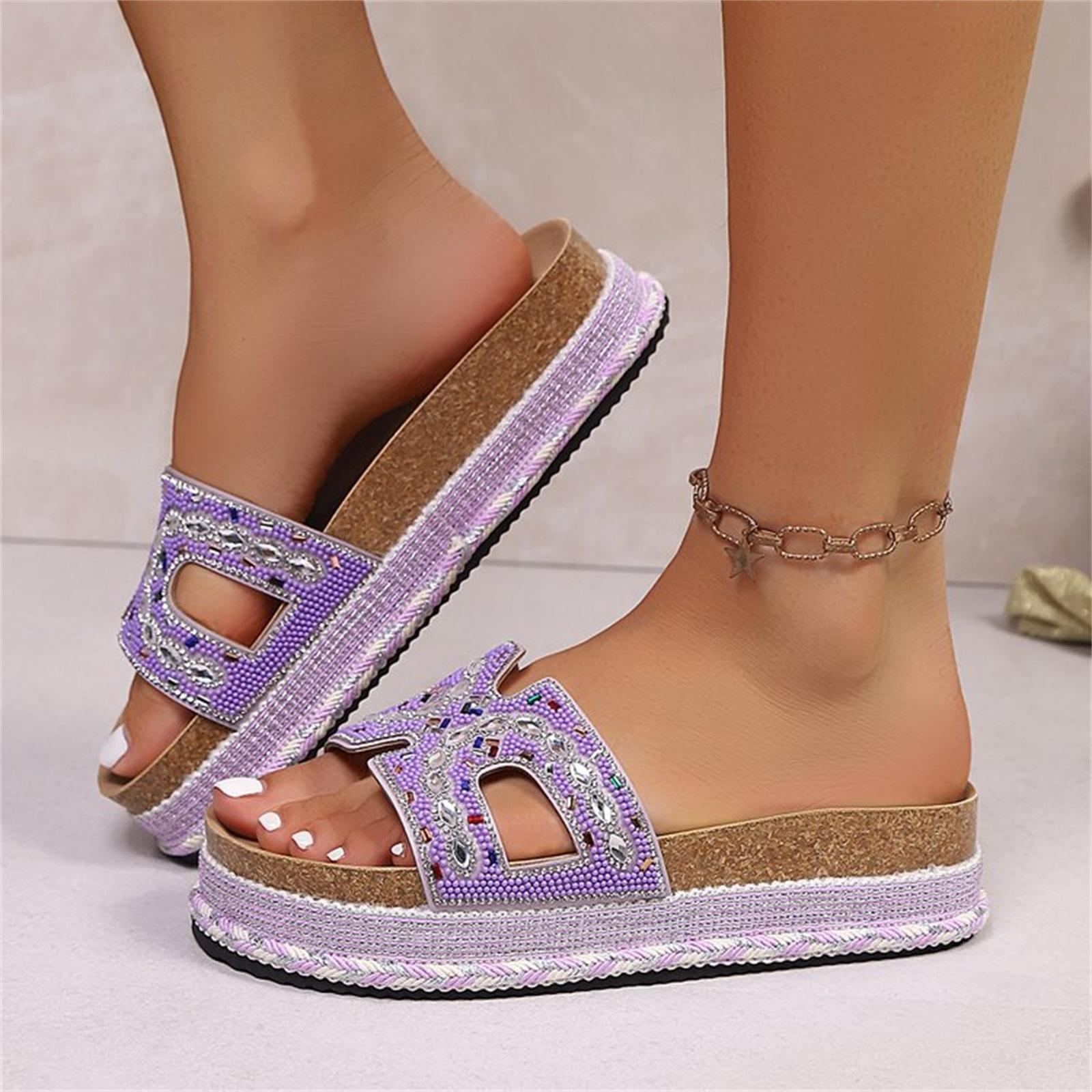 

Women s Fashionable And Comfortable Plus-Size Rhinestone Sandals 43 фіолетовий