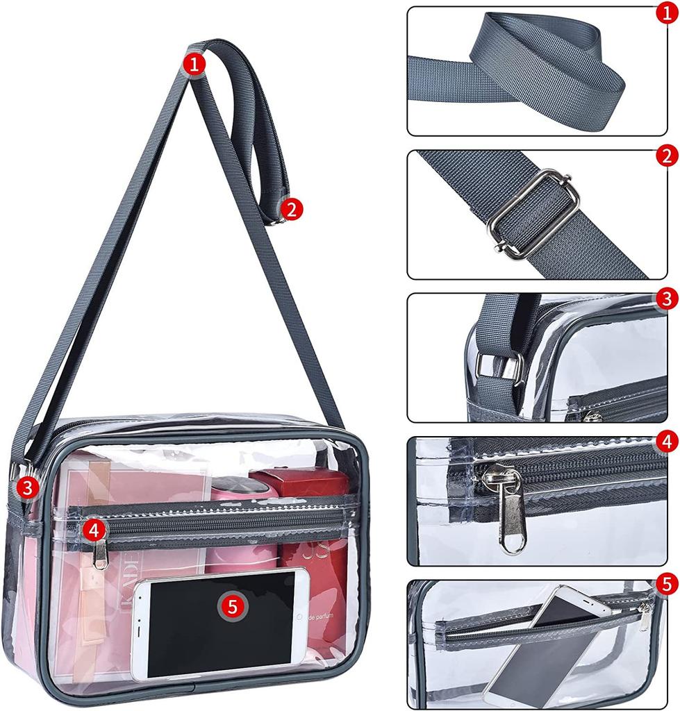 Women Clear Shoulder Bag Stadium PVC Concert Transparent Purse Simple Crossbody Bag With Front Pocket Casual Handbag