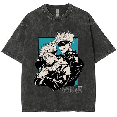 Anime Jujutsu Kaisen Satoru Gojo I Itadori Yuji Nadruk T-shirt Męski Damski Y2k T-shirty Prany Bawełniany T-shirt Harajuku Męski T-shirt