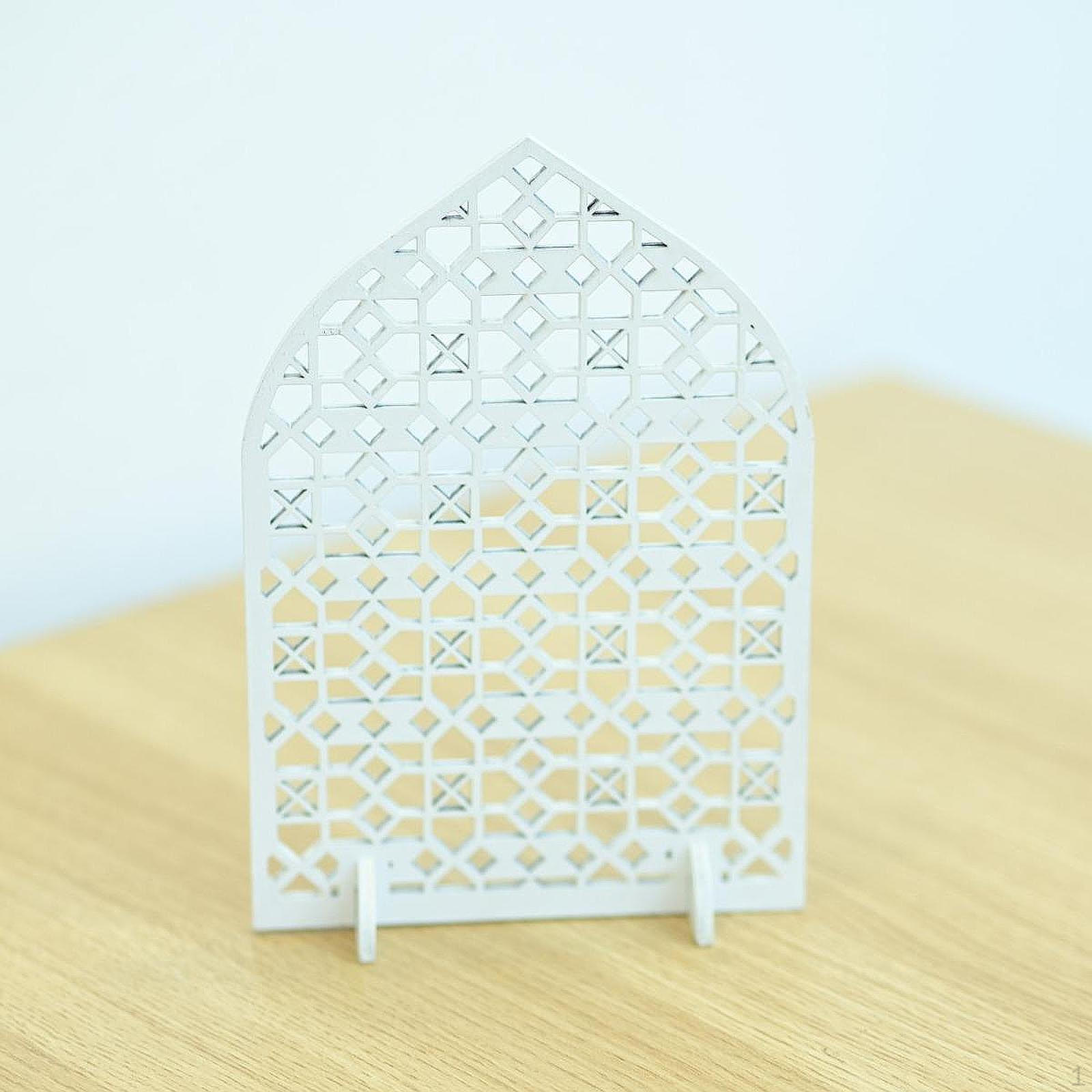 

Wood Ramadan Decoration Shelf Figurine Islamic Eid Mubarak Kareem Table Sign White 17x5x25cm
