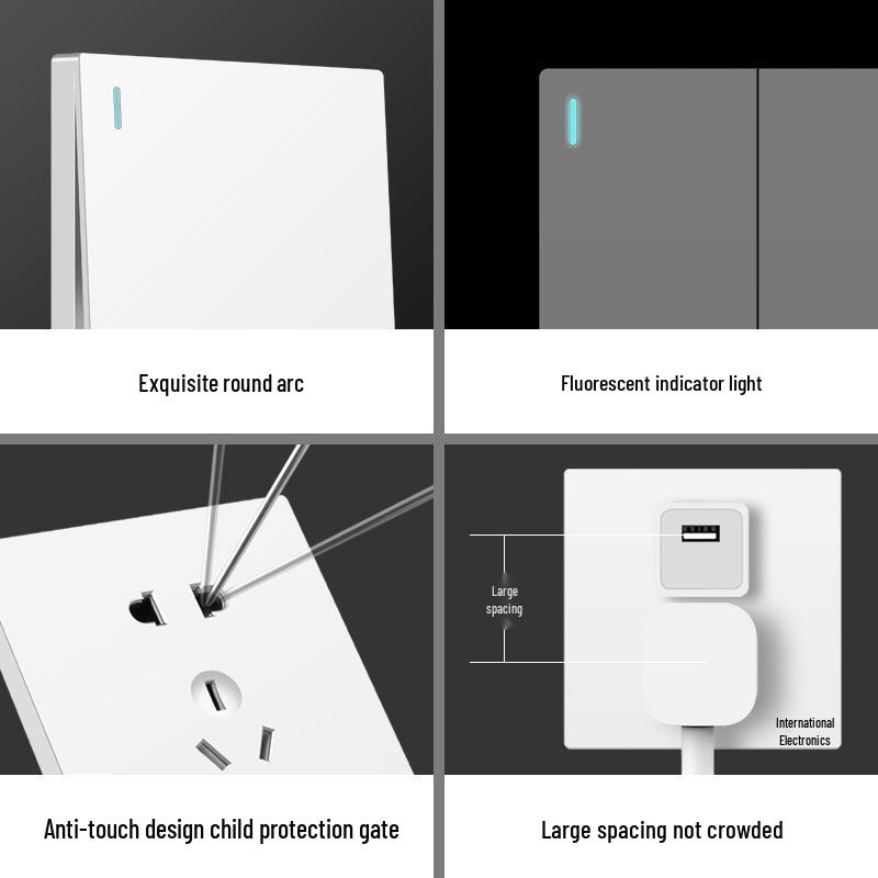 86 Type Concealed Five-Hole Switch Socket: One-Gang Double-Control Wall Panel