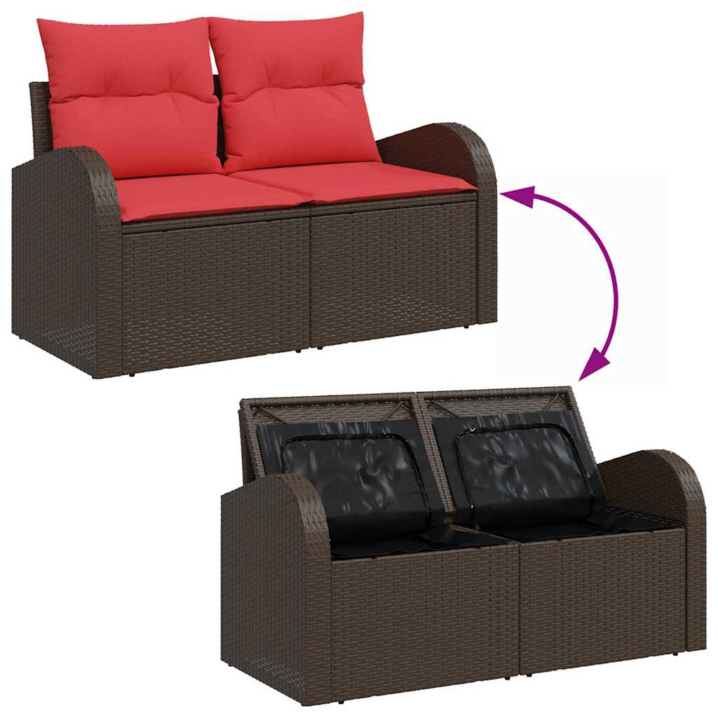Garden Sofa Set with Cushions 9 pcs Brown and Red Poly Rattan