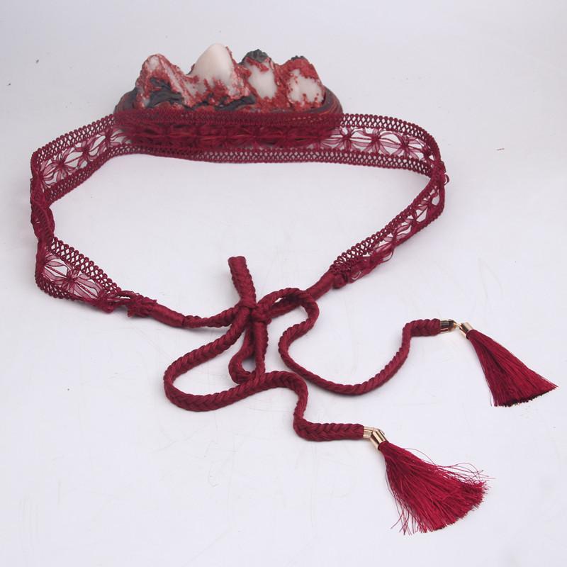 Sweet Lace Belt Women'S Fine Skirt Decoration Hollow Waist Rope Tassel Knotted Lace-Up Dress Waist Chain