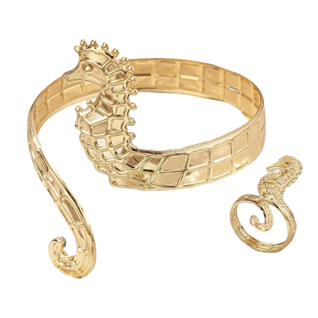 Seahorse Bracelet and Ring Fashionable Women's Jewelry Set Beach Vacation Accessory Everyday Wear Animal Accessories