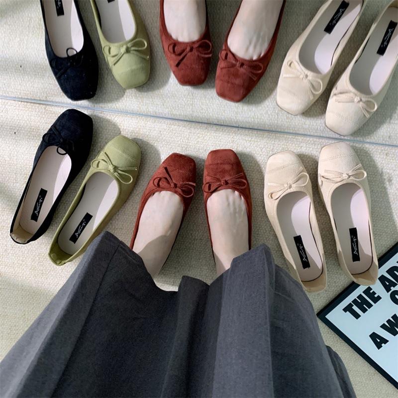 2025 spring and autumn new evening bow flat-bottomed one-pedal French single shoes soft-soled grandma shoes gentle women