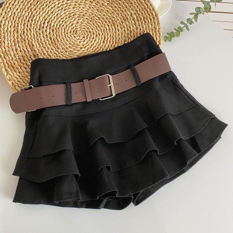Khaki Spring 2026 Petite A-line Fluffy High Waist Skirt for Women XS