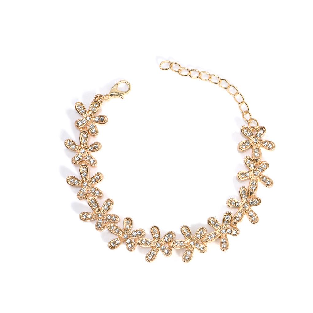 Rhinestone Inlaid Bracelet Women Snow Flowers Adjustable Bangle Hand Charm Chain Jewelry Gift