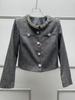 Nanyou Women's Mixed Color Rhinestone Herringbone Wool-Blend Jacket and Slit Skirt Set