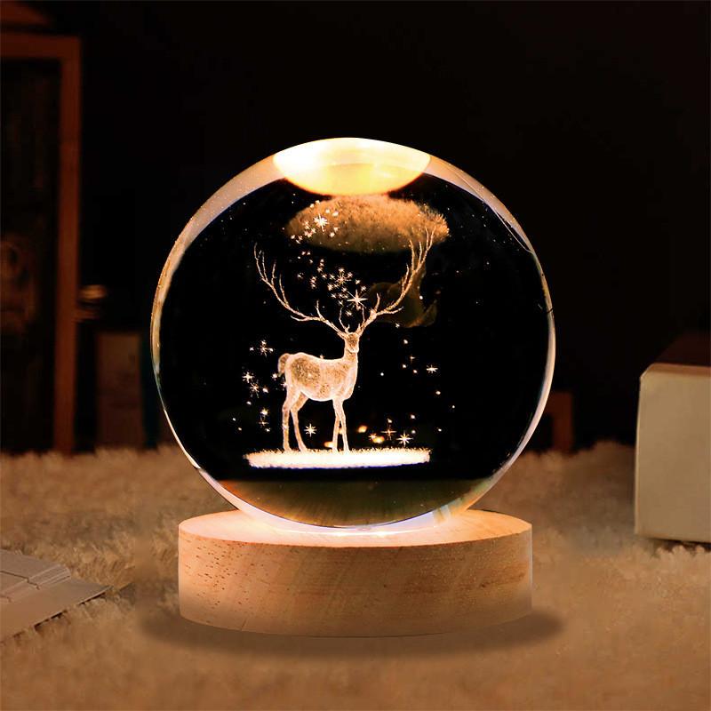 Crystal Ball Night Light With Deer Glass Material Resin Craft Gift Unique Novelty