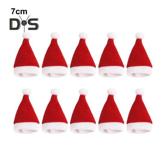 10ks Mini Santa klobouk Potahy na láhve vína Plyšový vánoční držák na nádobí Sametové čepice na lízátka Vánoční dekorace na večírek