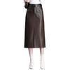 Modischer Damen-Lederrock aus Lammleder mit Schlitz - Hohe Taille, Mittellang, Faltenmildernd, Trendiger Pendlerstil.