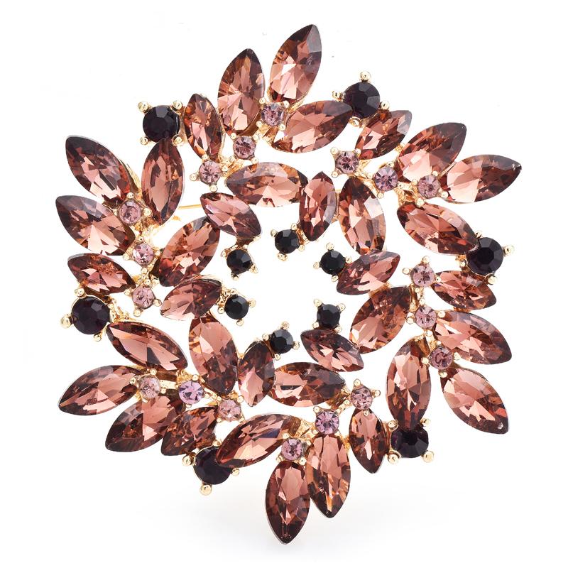 

Wuli&baby Charming Round Brooches For Women Unisex 4-color Rhinestone Wretch Flower Party Office Brooch Pins Gifts