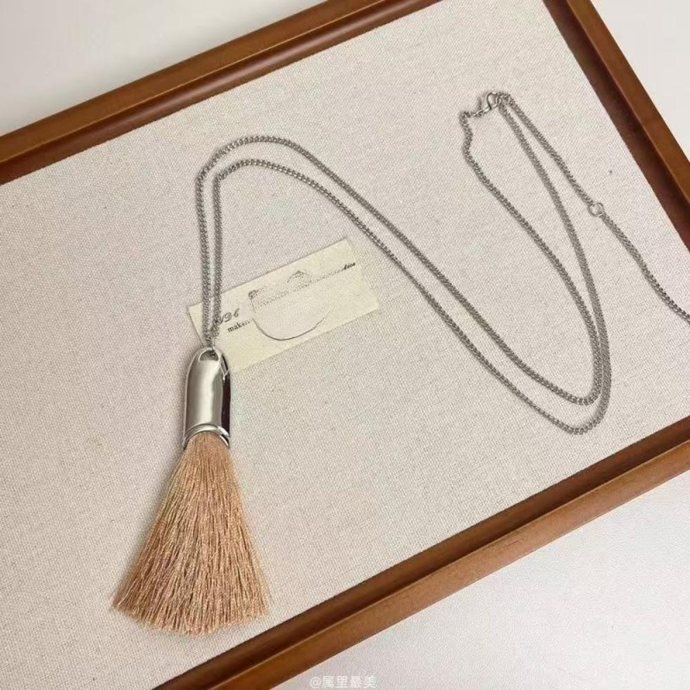Korean Creative Design Geometry Brush Tassel Pendant Necklace for Women Fashion Personality Long Sweater Chain Jewelry Accessory