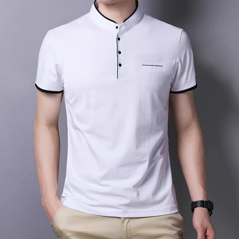 Men's Casual and Fashionable Solid Color Short Sleeved Stand Up Collar T-shirt Summer Versatile and Comfortable Top