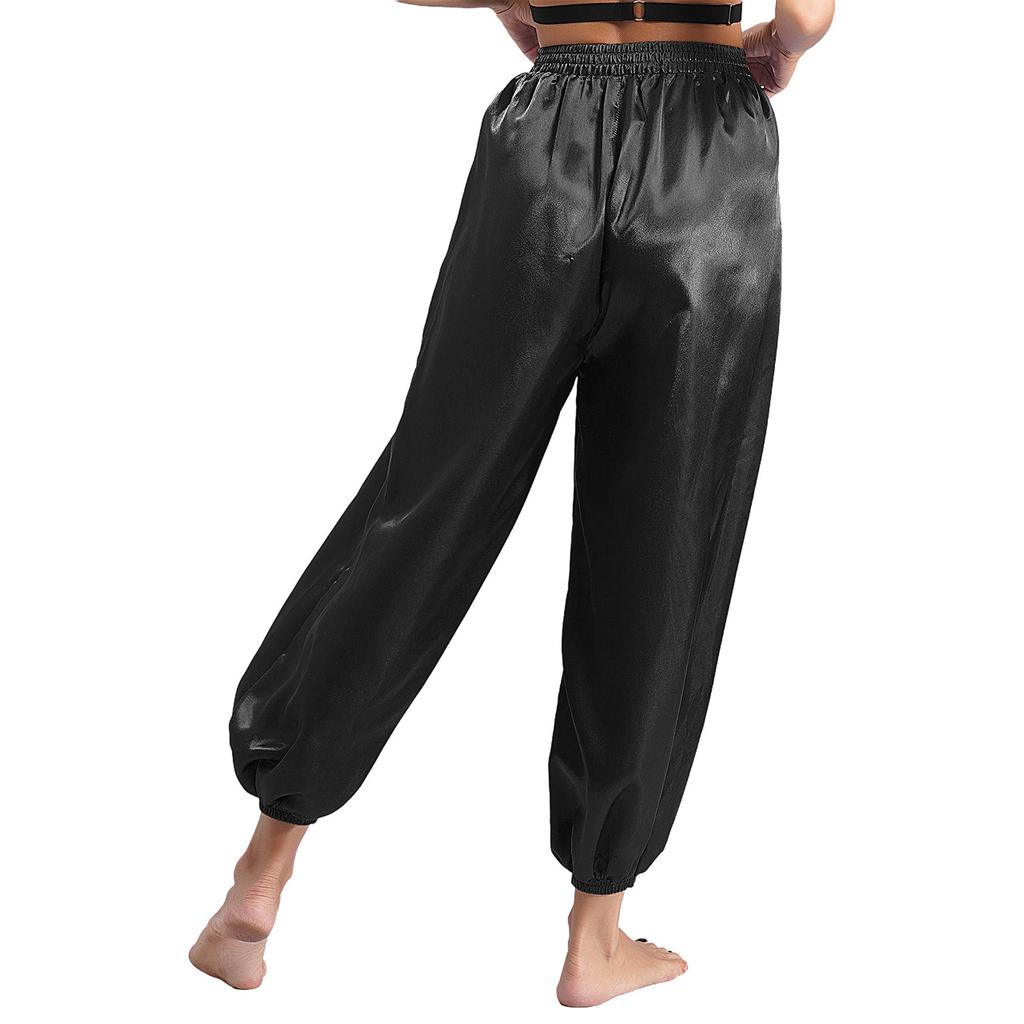 Women Belly Dance Pants Loose Fit Elastic Waistband Satin Bloomers Stage Performance Trousers