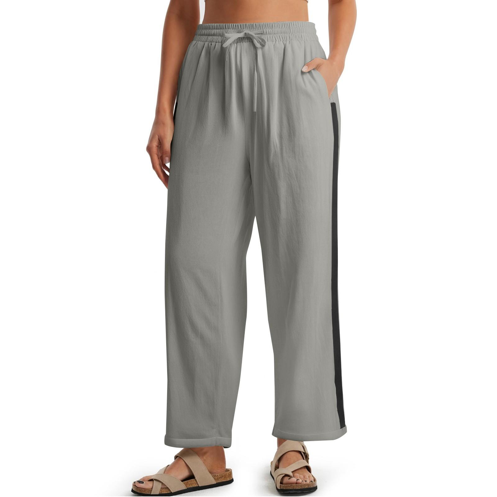 

Женские брюки с высокой талией и регулируемым узлом из струящегося хлопка и льна, широкие брюки L