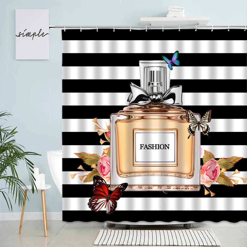 Vintage Paris City Scenery Shower Curtain  Tower Pink Rose Flower Painting Spring Bathroom Decor Waterproof Screen With Hooks