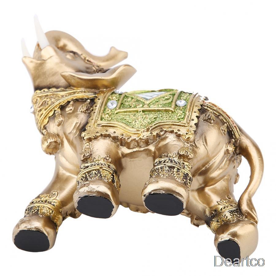 S M L Feng Shui Brass Color Resin Elegant Elephant Trunk Statue Wealth Lucky Figurine Home Decor Gift