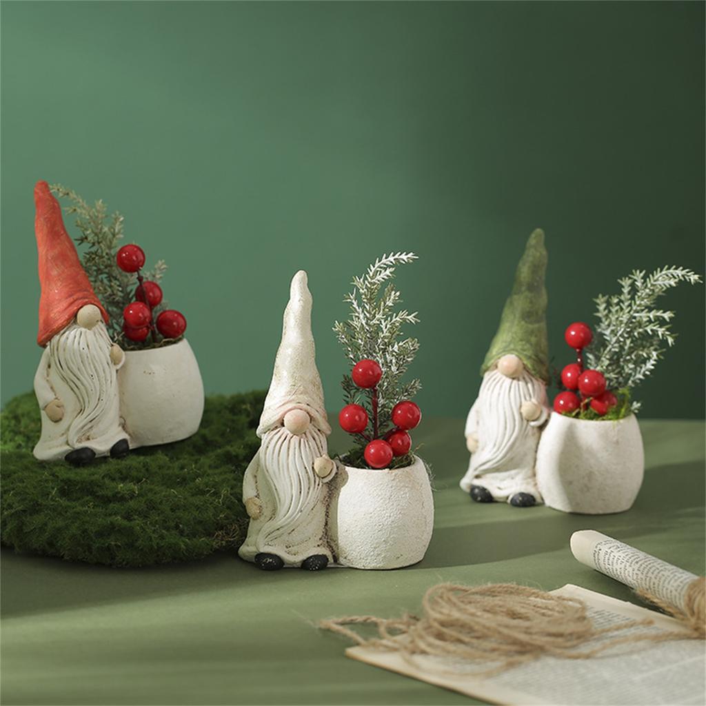 Christmas Gift, Flowerpot Ornament, Multi Ribbon Hat, Christmas Cartoon, Faceless Elderly Person, Simulated Potted Plant