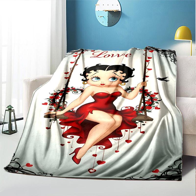 Betty Boop Pattern Blanket for Home Decoration, Bed, Sofa, Car Travel, Camping, Suitable for All Seasons, Birthday Christmas Gift