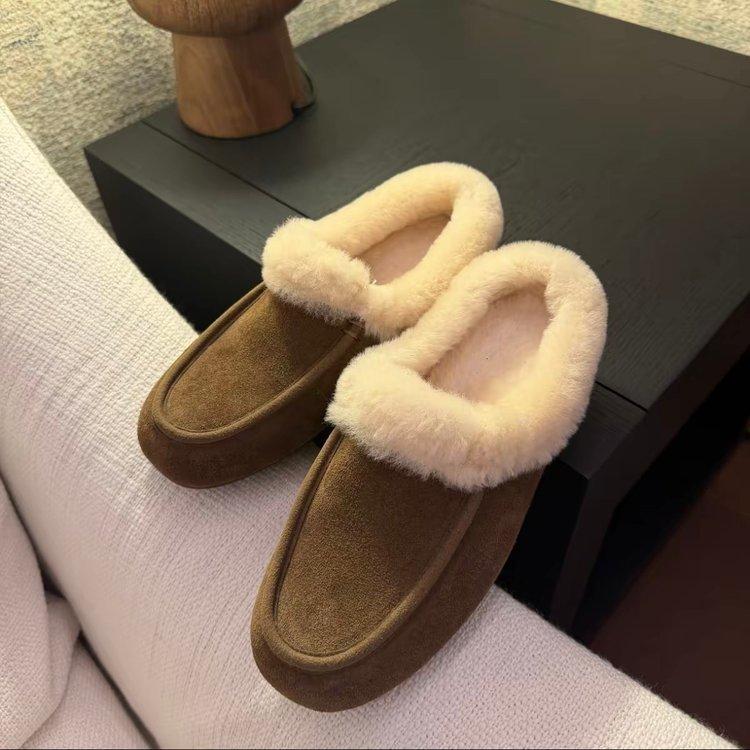 2025 Autumn and Winter Fur Integrated Fluffy Slippers Women's Thickened and Velvet Warm Muller Shoes Half Slippers Outside Wearing Snow Boots