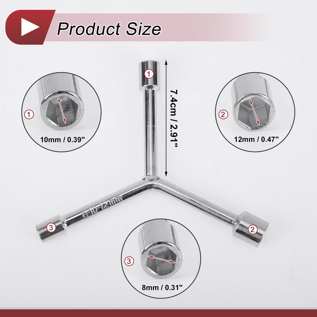 Motoforti Socket Wrench Spanner Socket Remover 7.4cm Carbon Steel Hexagon 8mm-19mm for Motorcycle Y Shaped 3 Way Wrench Sleeve