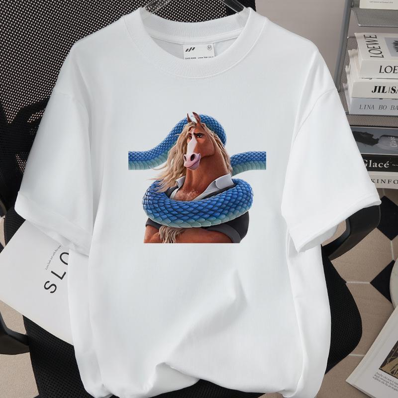 Hot Selling Cartoon Animal Print Pure Cotton T-shirt - 260g, Round Neck, Short Sleeve, Adult