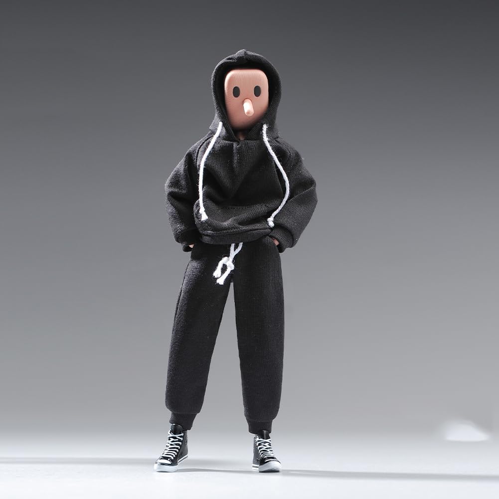 1/12 Scale Male Clothes,Men's Hoodie Pants Trousers Clothing for 6inch Male Action Figure Body Doll (Black Color)