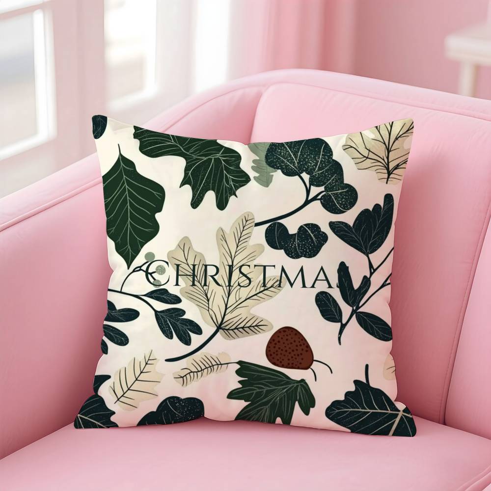 W-Winter Christmas P-Pine Leaf Pillow Case Anti-dustmite Pillow Invisible Zipper Silky Short Plush Sofa Cushion Cover