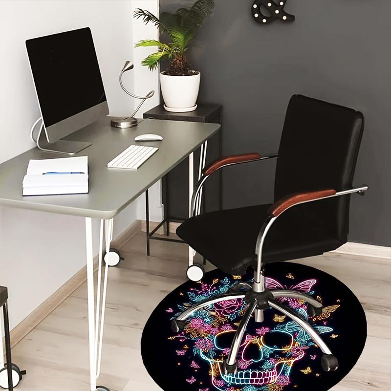

1pc Office Carpet Chair Mats Neon Skull with Flowers and Butterflies Perfect for Decorating Office Chairs, Living Rooms, Or Bedrooms 80cm