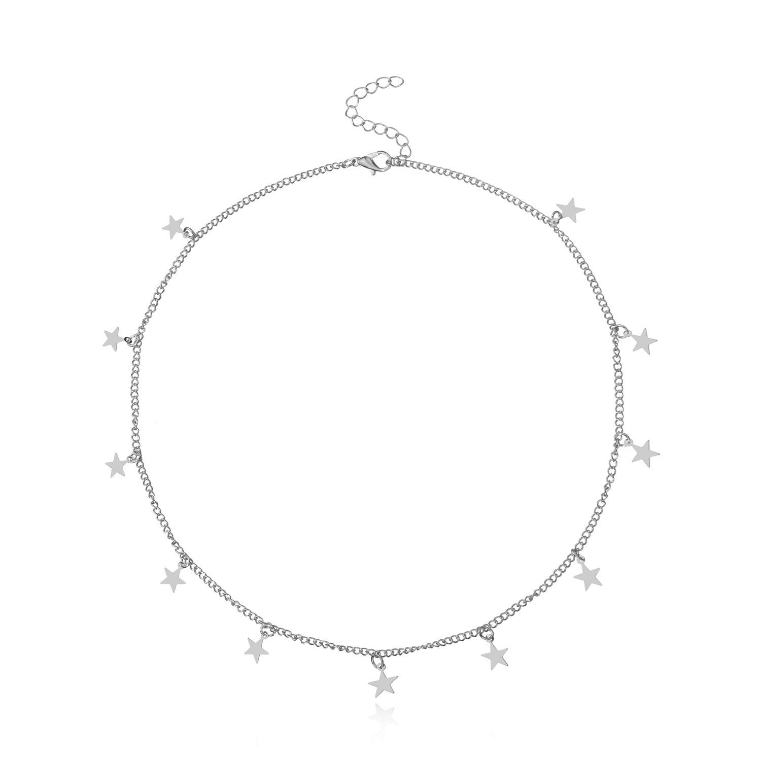

Fashion style alloy electroplated necklace, long personalized five-pointed star pendant new срібний