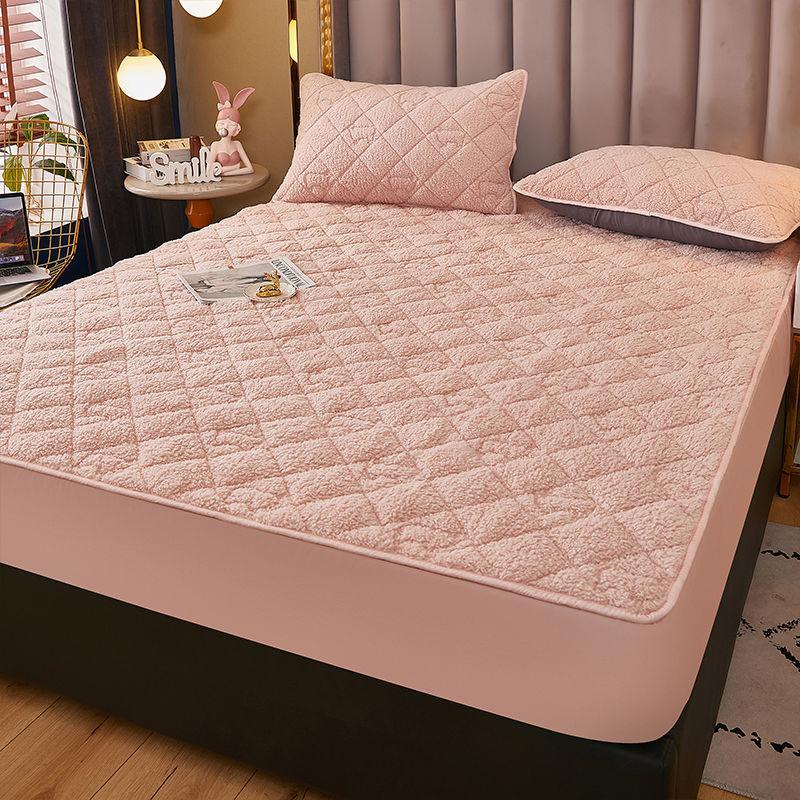 3pcs/set Lamb Velvet Bedspread Thick Quilted Coral Velvet Mattress Protector