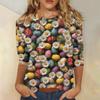 Camisas para Mujer Manga Tres Cuartos Cuello Redondo Holgada Casual Camisa Camiseta Estampada
