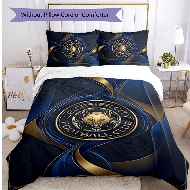 Leicester City Football Printed 3 Pieces Bedding Set, Comfortable Skin Friendly Bedroom Duvet Cover Set
