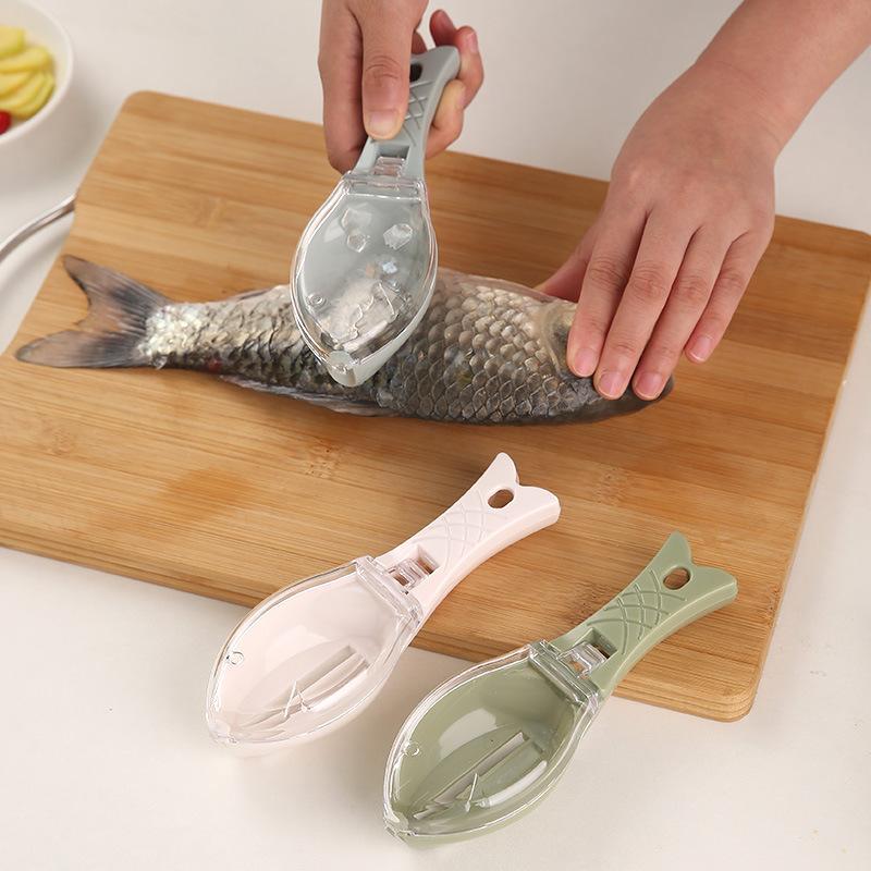 1Pc Manual Fish Scaler (ABS) with Lid - Small Household Kitchen Tool