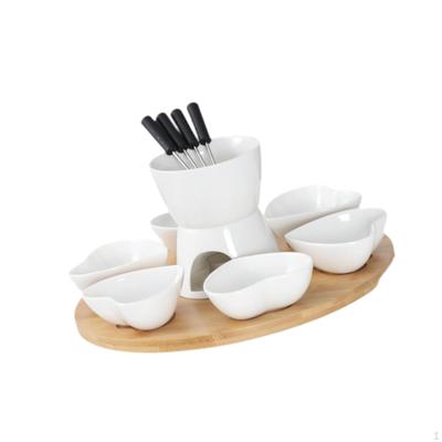 Ceramic Butter Warmer Set with 4 Forks for Chocolate And Caramel
