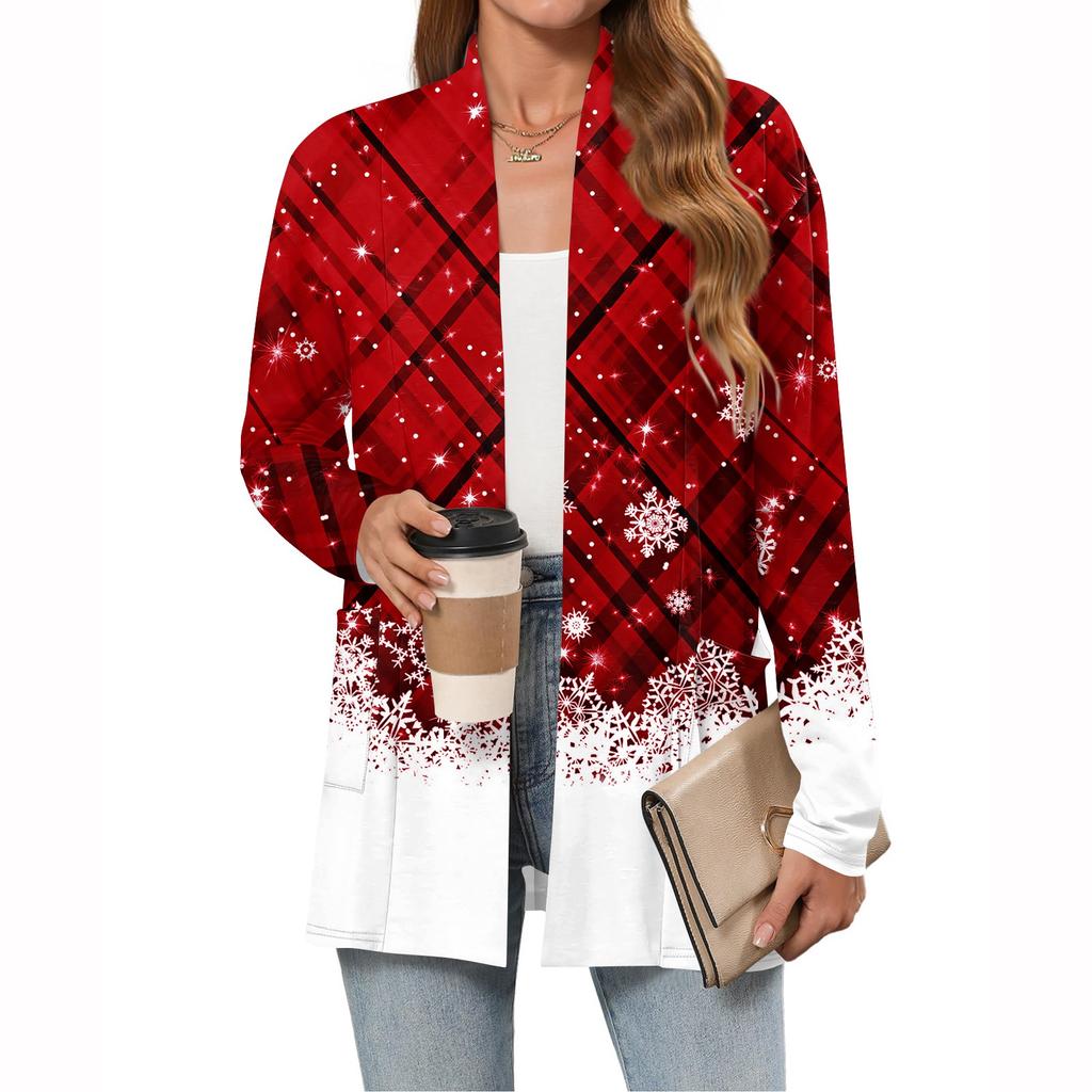 Women's Christmas Printed Lightweight Cardigan Long Sleeved Casual Loose Thin Fit With Pockets Cardigan Jacket