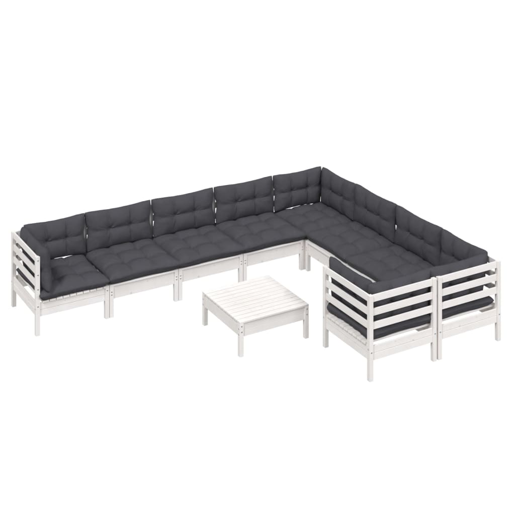 Vidaxl 10-Cz. Garden Lounge Set, With Cushions, White