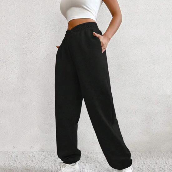 

Женские осенне-зимние брюки с высокой эластичной резинкой на талии, толстые однотонные свободные теплые карманы, спортивные длинные брюки для бега на щиколотке, спортивные брюки