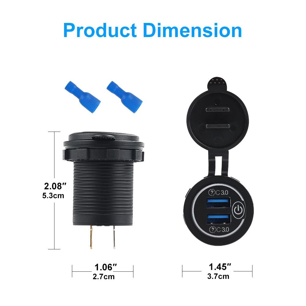 Quick Charge 3.0 Dual Car USB Charger Socket 12V/24V Waterproof Fast Charging Socket Power Outlet with Touch Switch Usb Socket