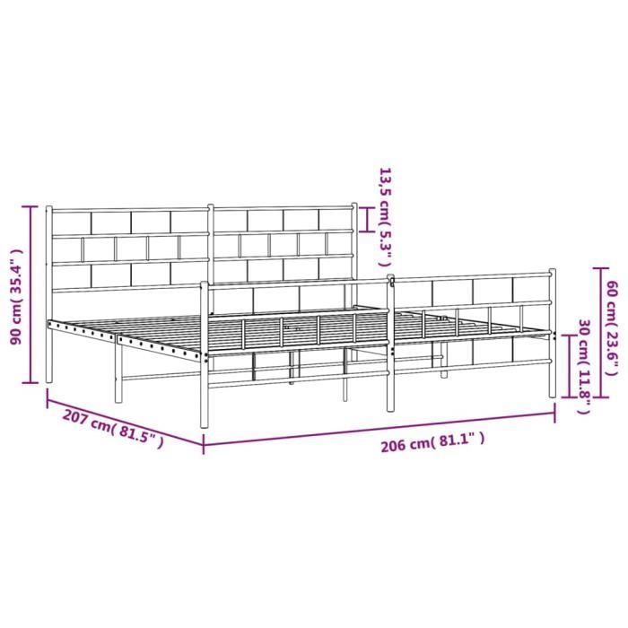 VidaXL Cadre de lit métal avec tête de lit-pied de lit blanc 200x200cm 355733