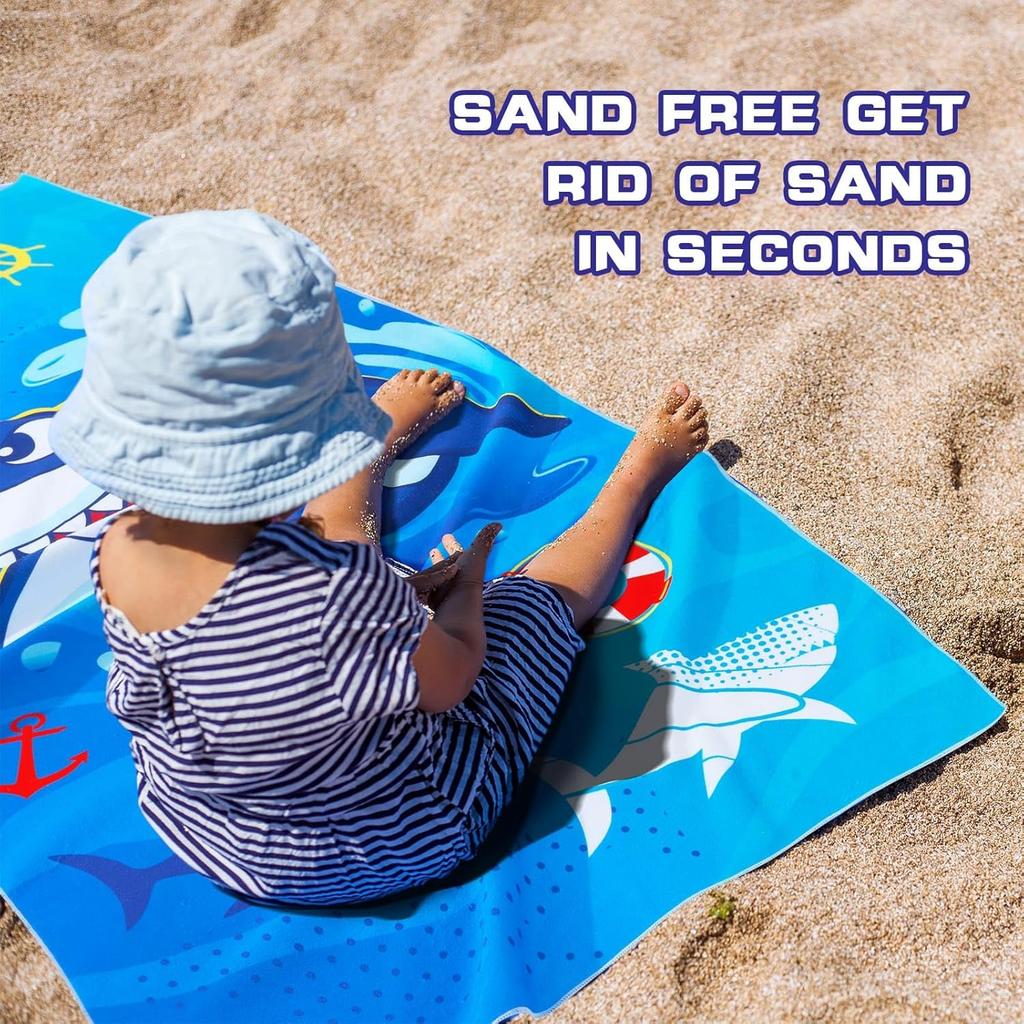 Kids Beach Towel for Boys Shark Sand Free Swim Towels Pool Beach Towel Quick Dry Absorbent Super Soft Beach Blanket Camping