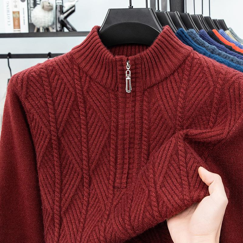 Men's Autumn/Winter Zipper Knit Sweater: Thick, Warm, Half-high Collar, Casual Style