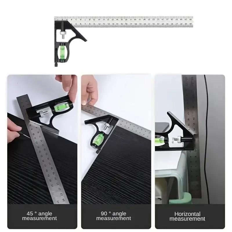 300mm Stainless Steel Angle Combination Square Ruler Mobile Horizontal Movable 45Degree Right Carpenter Woodworking Level Moving